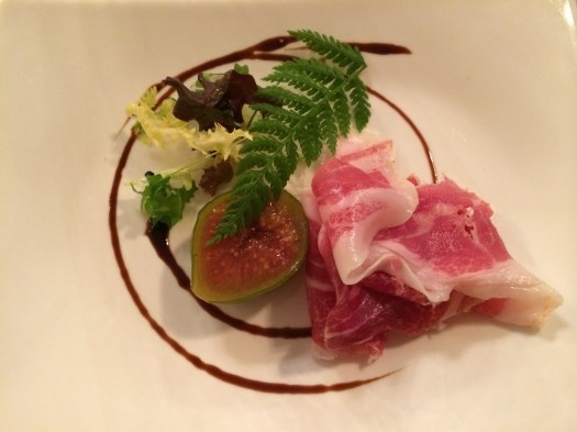 Iberico ham with preserved fig and crisp bread