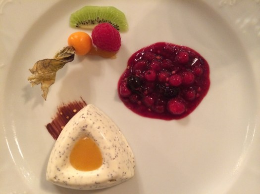 Poppy seed parfait and berry compote with rum